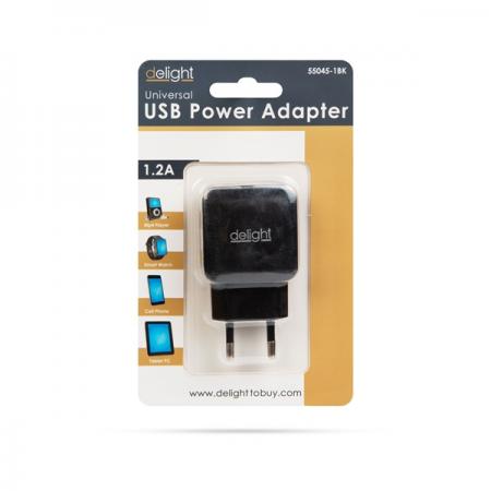 Delight 55045-1BK hálózati adapter 1xUSB-A 5V-1.2A fekete