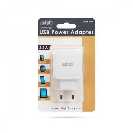 Delight 55045-2WH hálózati adapter 2xUSB-A 5V-1.2A fehér